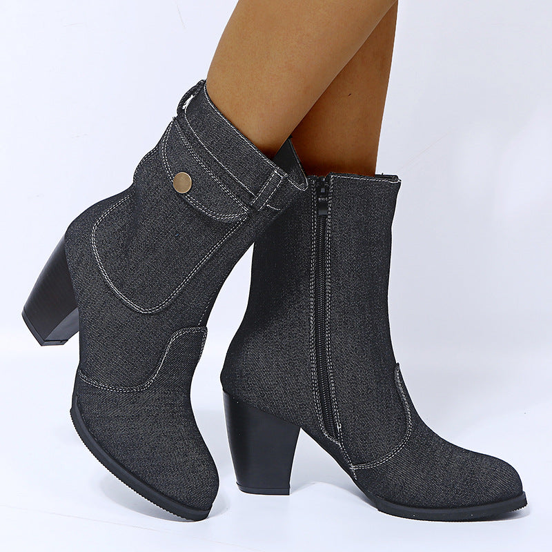 Modische Mid-Leg Stiefel für Damen mit trendigem Absatz - 5 - Atelier-Zofia