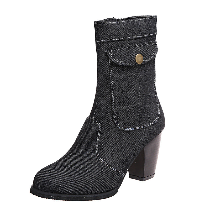Modische Mid-Leg Stiefel für Damen mit trendigem Absatz - 6 - Atelier-Zofia