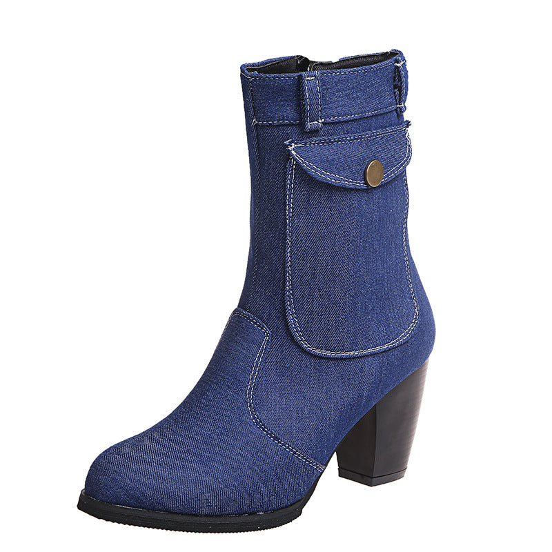 Modische Mid-Leg Stiefel für Damen mit trendigem Absatz - 7 - Atelier-Zofia