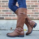 Modische Damenknielange Stiefel mit stylishen Schnallen-Details - 1 - Atelier-Zofia