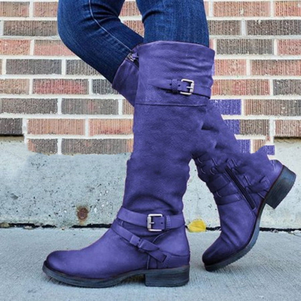 Modische Damenknielange Stiefel mit stylishen Schnallen-Details - 7 - Atelier-Zofia