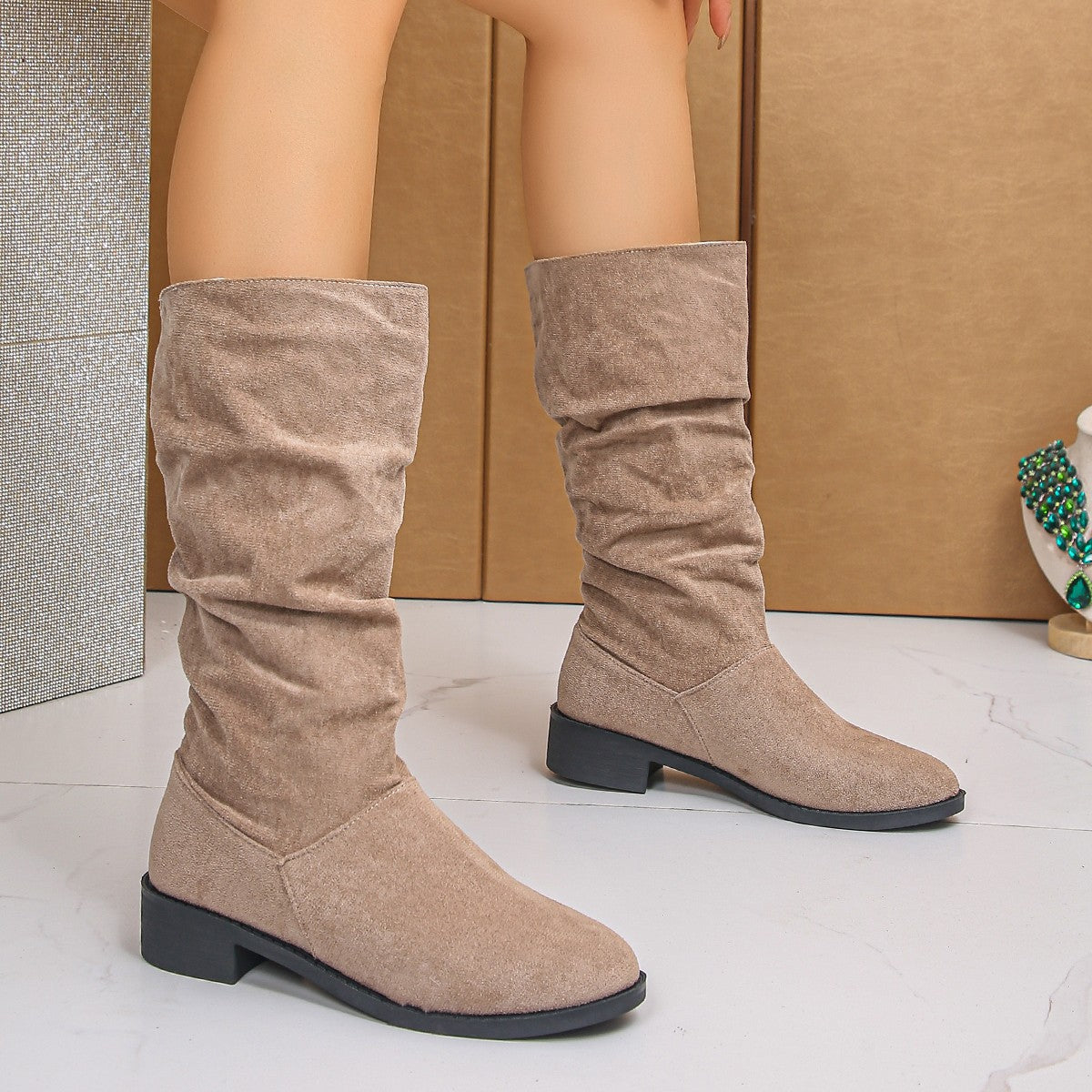 Damen Slouchy Boots mit runder Zehenform für lässige Eleganz - 2 - Atelier-Zofia