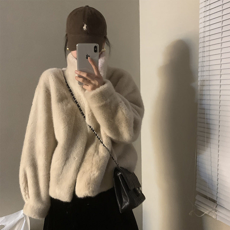 Kuschelige Damenjacke mit hohem Kragen - 3 - Atelier-Zofia