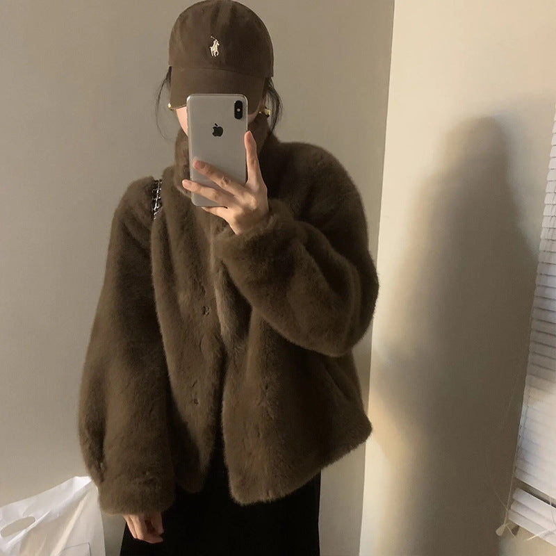 Kuschelige Damenjacke mit hohem Kragen - 7 - Atelier-Zofia