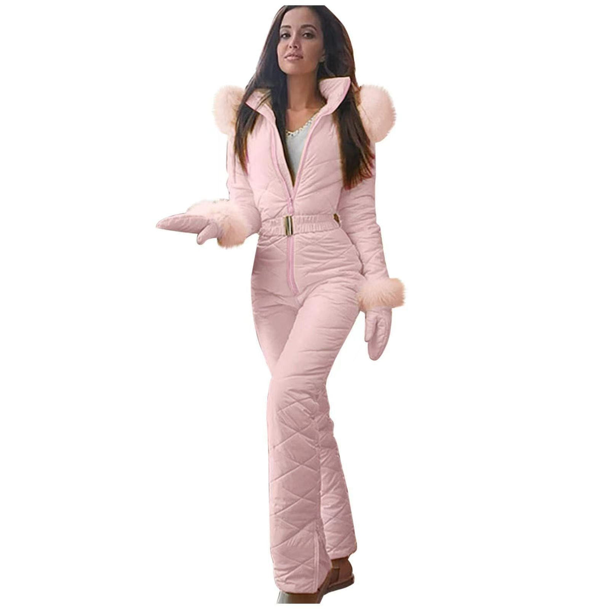 Stylischer Slim-Fit Jumpsuit für Damen mit weichem Kunstfellkragen - 3 - Atelier-Zofia