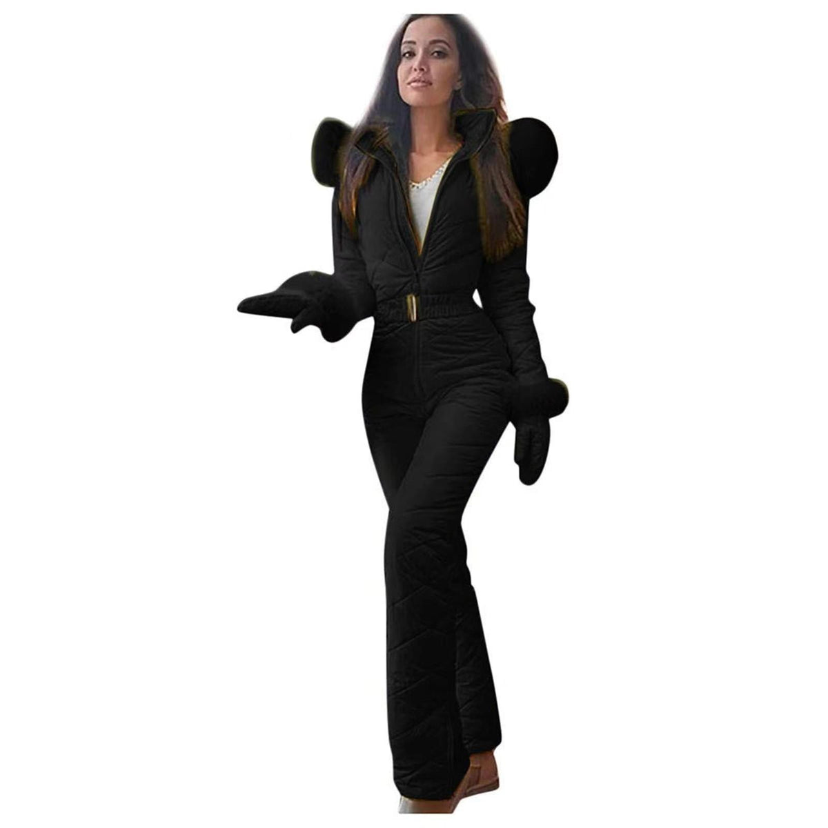 Stylischer Slim-Fit Jumpsuit für Damen mit weichem Kunstfellkragen - 5 - Atelier-Zofia