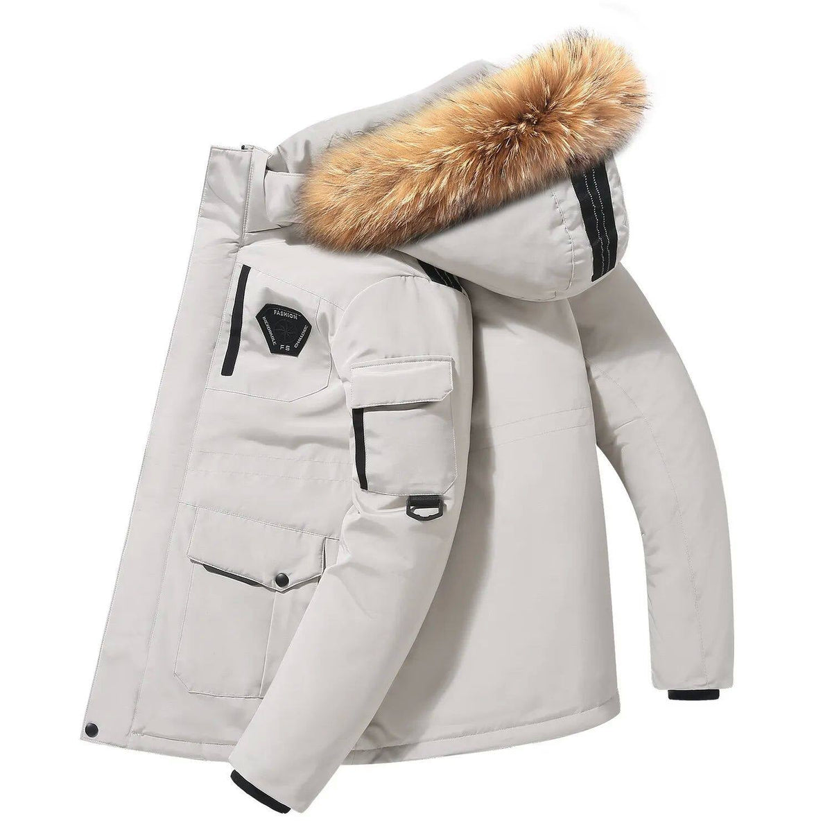 Modische Herrenjacke mit Kapuze und edlem Pelzkragen - 7 - Atelier-Zofia