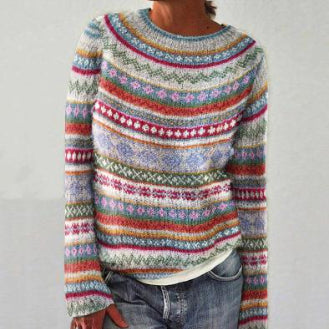 Lässiger Damenpullover mit Kreativen Mustern für Gemütliche Anlässe - 1 - Atelier-Zofia