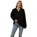Damen Sweatshirt im lockeren Schnitt mit stylischem V-Ausschnitt und Revers - 7 - Atelier-Zofia