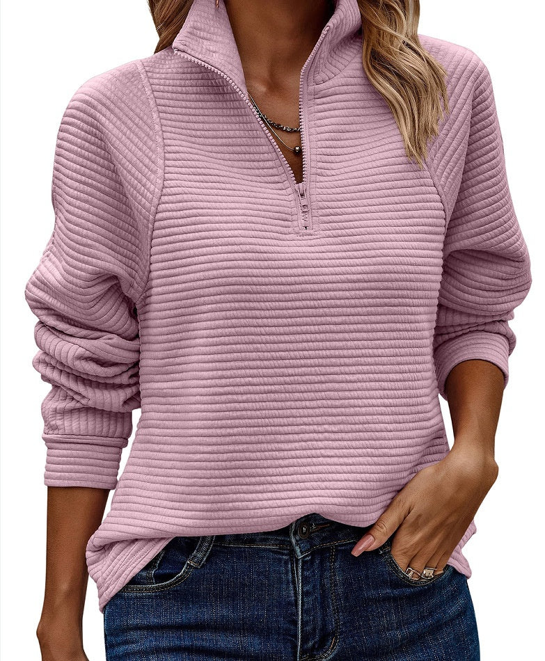 Damen Pullover-Hoodie mit modernem Stehkragen und Reißverschluss - 8 - Atelier-Zofia