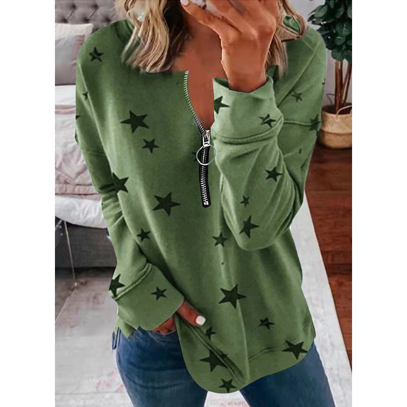Damen Sweatshirt mit Reißverschluss und lässigem Design - 1 - Atelier-Zofia