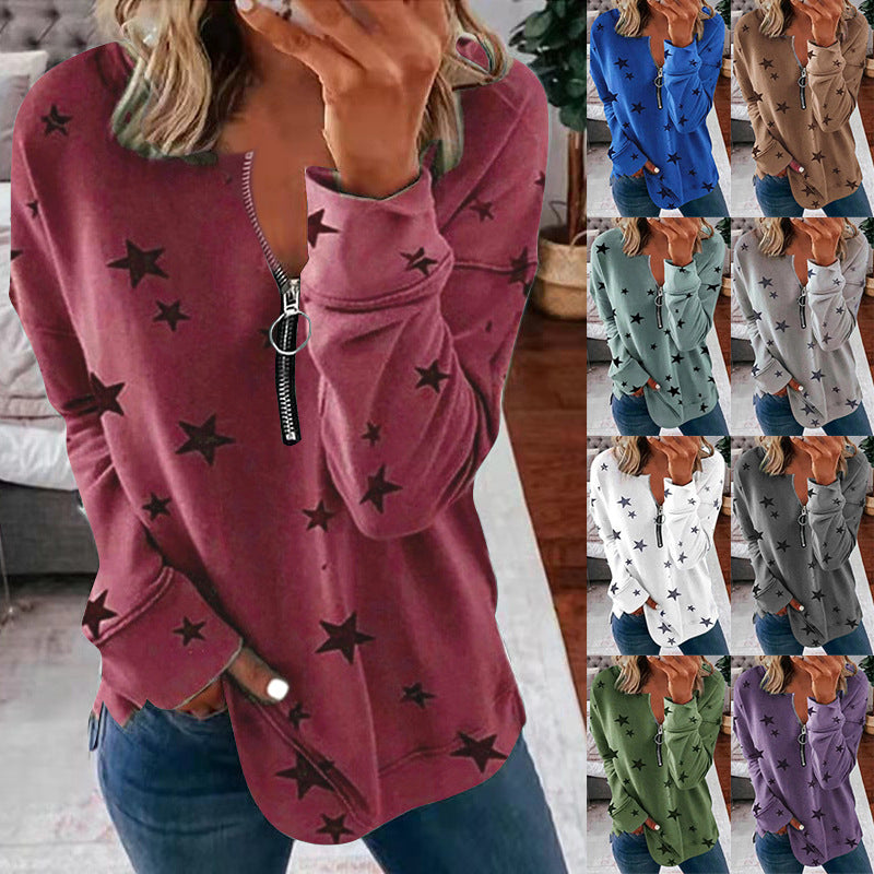 Damen Sweatshirt mit Reißverschluss und lässigem Design - 4 - Atelier-Zofia