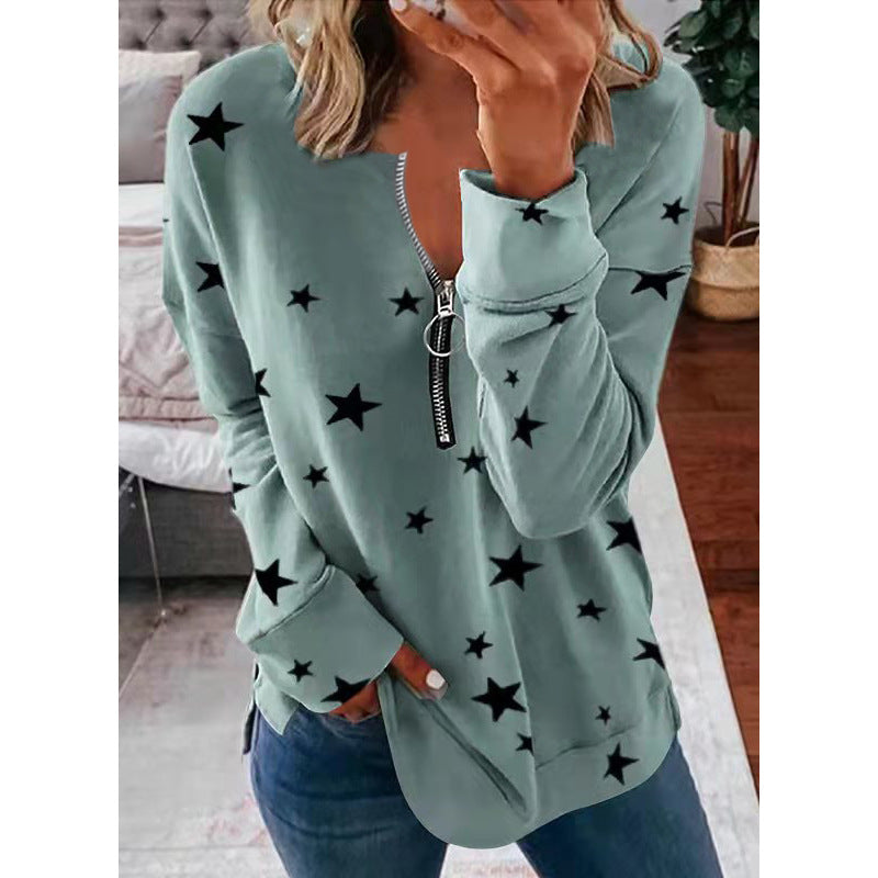 Damen Sweatshirt mit Reißverschluss und lässigem Design - 6 - Atelier-Zofia
