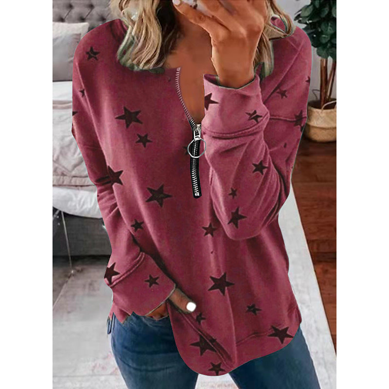 Damen Sweatshirt mit Reißverschluss und lässigem Design - 7 - Atelier-Zofia
