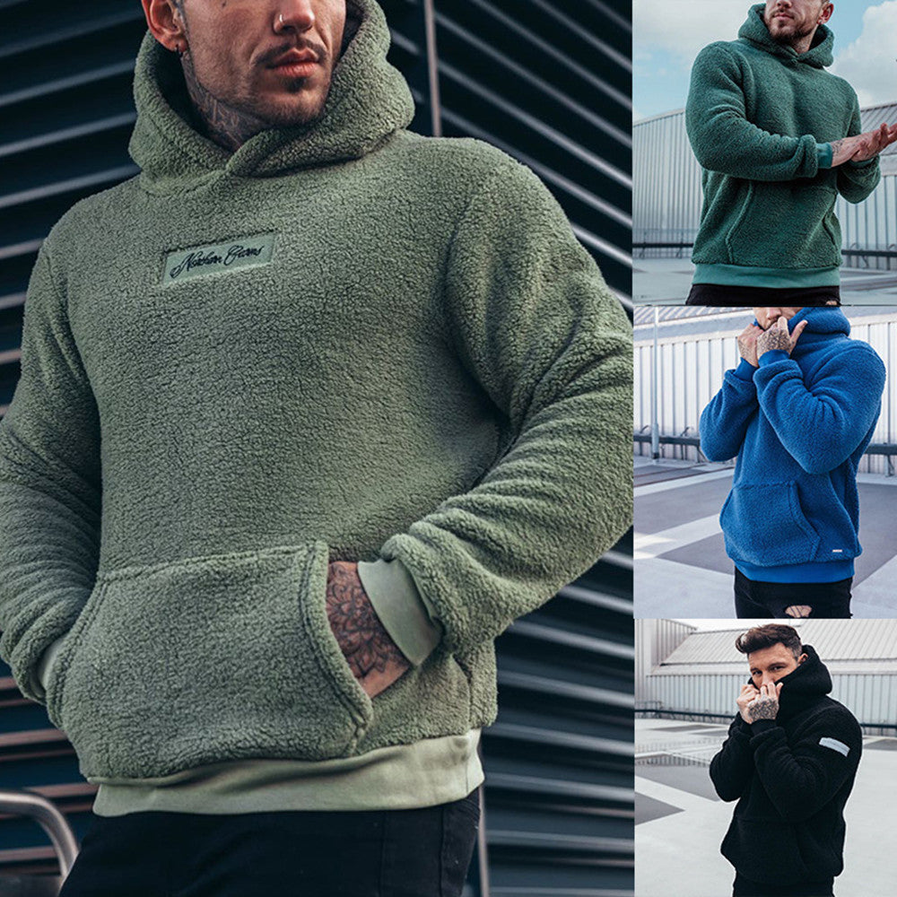 Bequemer Herren Kapuzenpullover mit geräumiger Tasche und langen Ärmeln - 6 - Atelier-Zofia