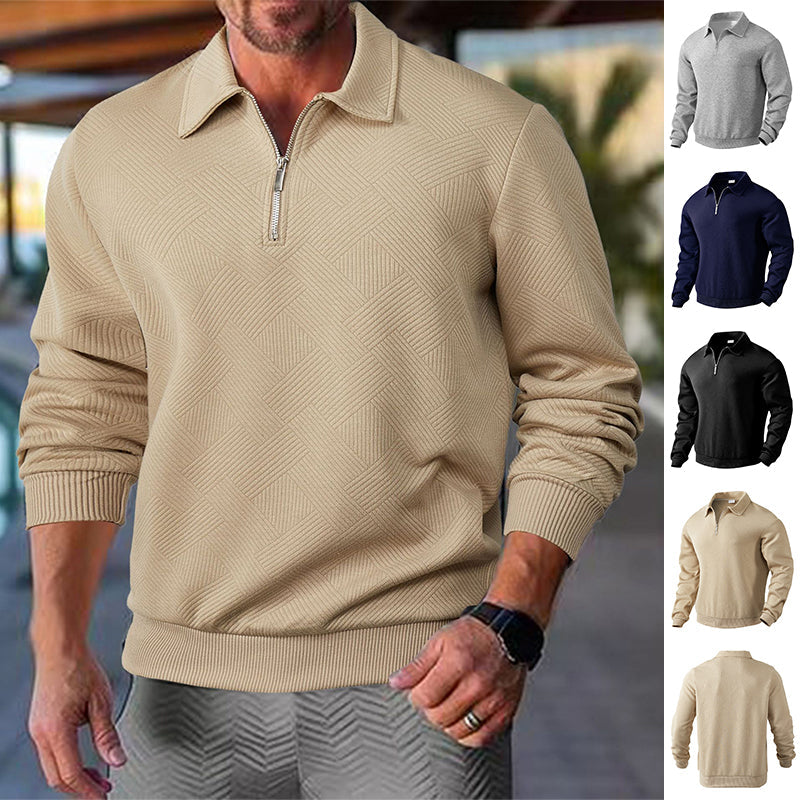 Herren Sweatshirt mit Halb-Zip und modernem Jacquard-Muster - 1 - Atelier-Zofia