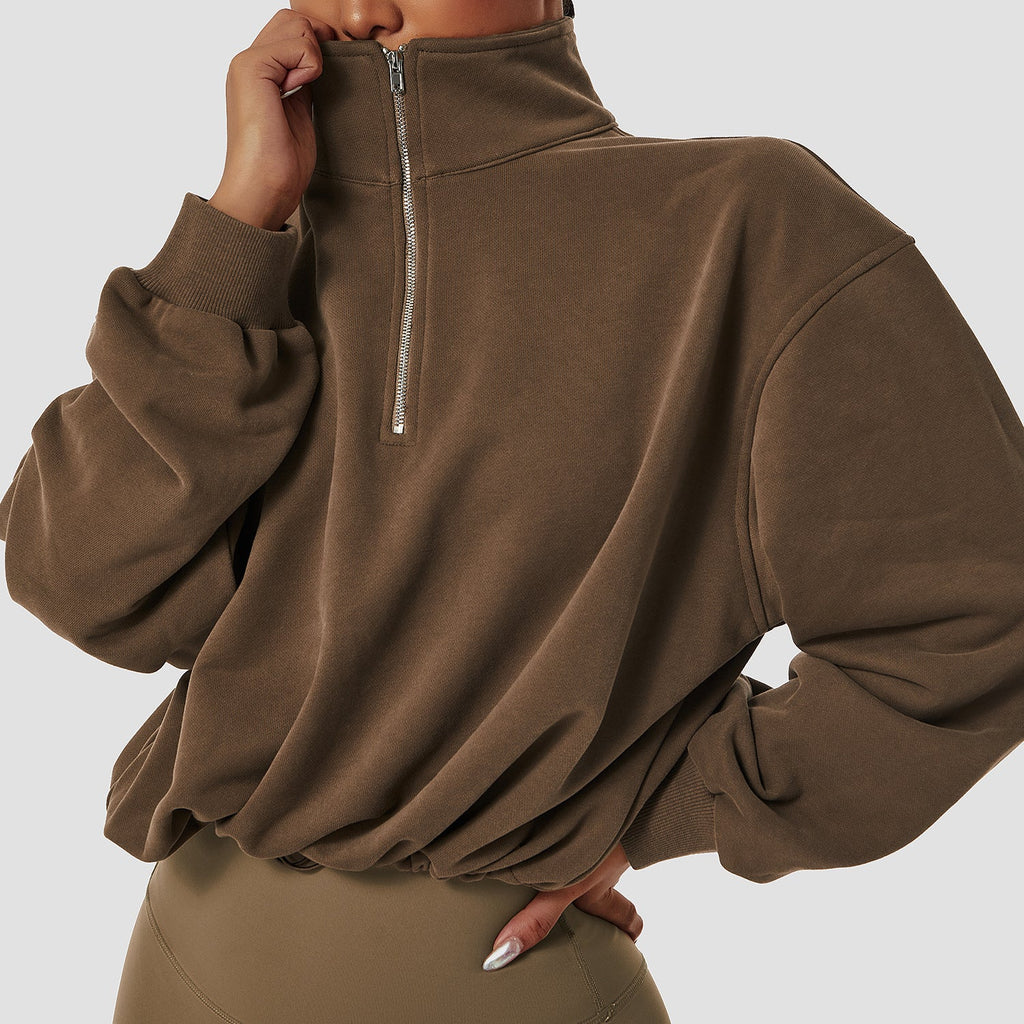 Damen Sweatshirt im lässigen Stil mit Stehkragen und halbem Reißverschluss - 1 - Atelier-Zofia