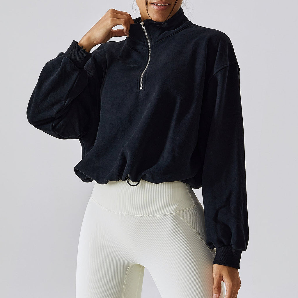 Damen Sweatshirt im lässigen Stil mit Stehkragen und halbem Reißverschluss - 2 - Atelier-Zofia