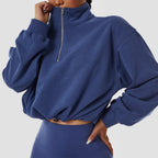 Damen Sweatshirt im lässigen Stil mit Stehkragen und halbem Reißverschluss - 3 - Atelier-Zofia