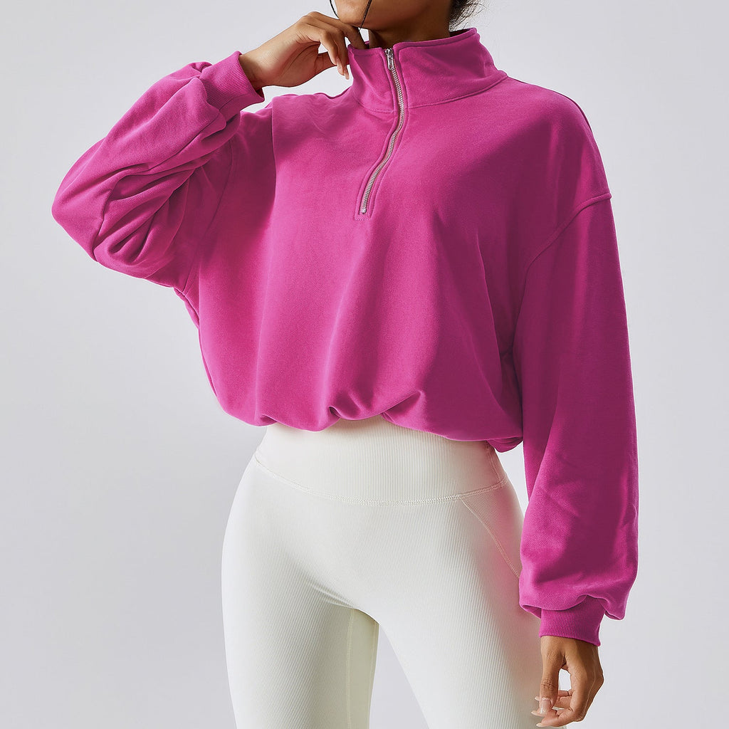 Damen Sweatshirt im lässigen Stil mit Stehkragen und halbem Reißverschluss - 4 - Atelier-Zofia