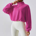 Damen Sweatshirt im lässigen Stil mit Stehkragen und halbem Reißverschluss - 4 - Atelier-Zofia