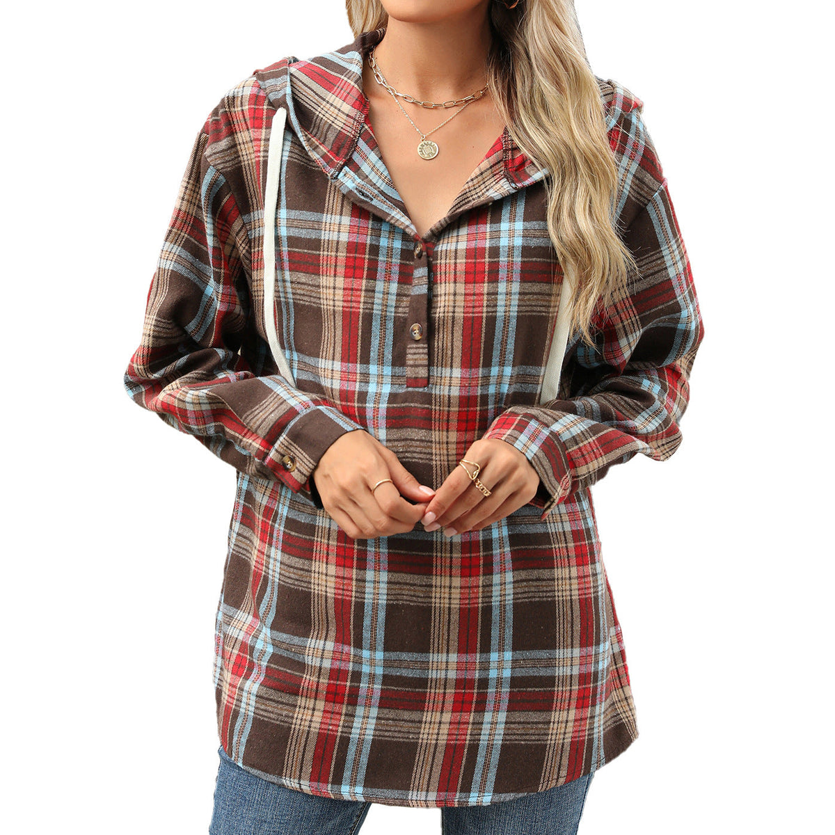 Damen Kapuzenpullover mit Knopfdetail und Lässig Schnitt - 6 - Atelier-Zofia