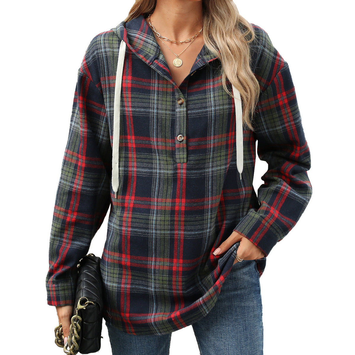 Damen Kapuzenpullover mit Knopfdetail und Lässig Schnitt - 8 - Atelier-Zofia