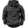 Bequemer Herren Hoodie mit funktionalen Taschen und kurzem Reißverschluss - 5 - Atelier-Zofia