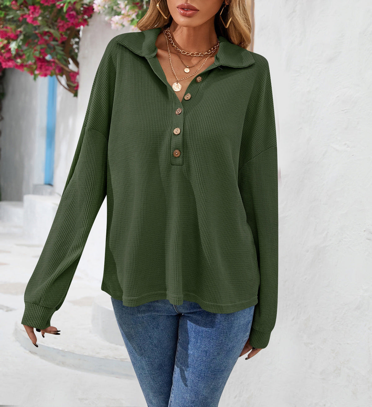 Modisches Damen-Sweatshirt mit Knopfverschluss für entspannte Stunden - 6 - Atelier-Zofia