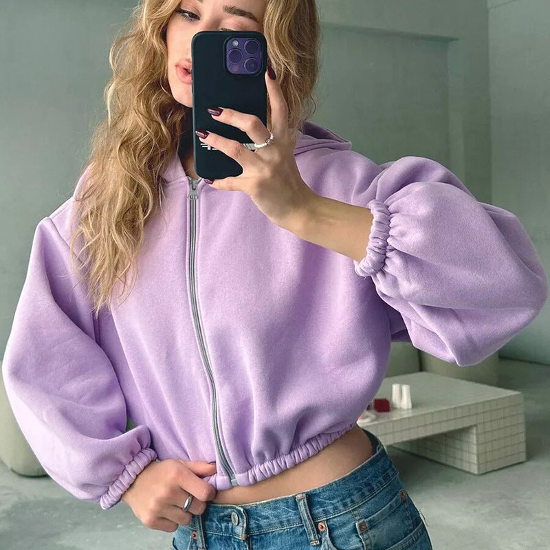 Damen Hoodie Jacke im lässigen Stil mit Reißverschluss - 1 - Atelier-Zofia