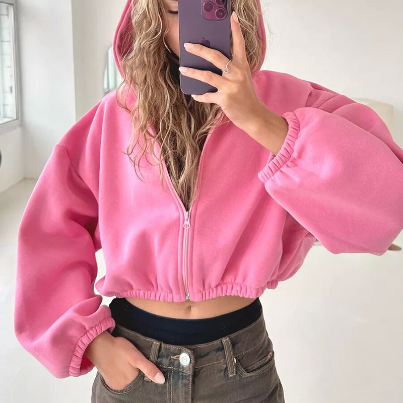 Damen Hoodie Jacke im lässigen Stil mit Reißverschluss - 4 - Atelier-Zofia