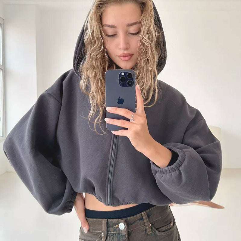 Damen Hoodie Jacke im lässigen Stil mit Reißverschluss - 8 - Atelier-Zofia