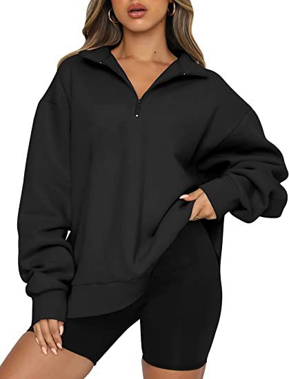 Damen-Sweatshirt im lässigen Stil mit Halbzipper-Kragen - 1 - Atelier-Zofia