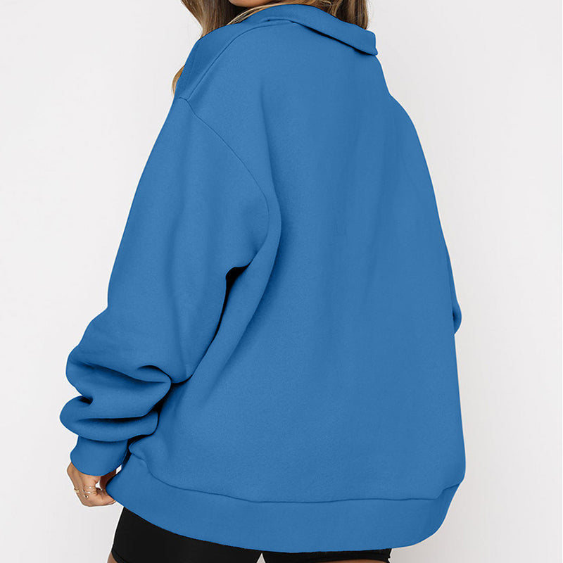 Damen-Sweatshirt im lässigen Stil mit Halbzipper-Kragen - 4 - Atelier-Zofia