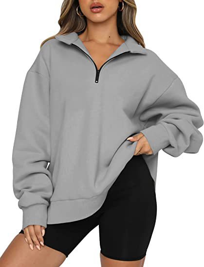 Damen-Sweatshirt im lässigen Stil mit Halbzipper-Kragen - 5 - Atelier-Zofia