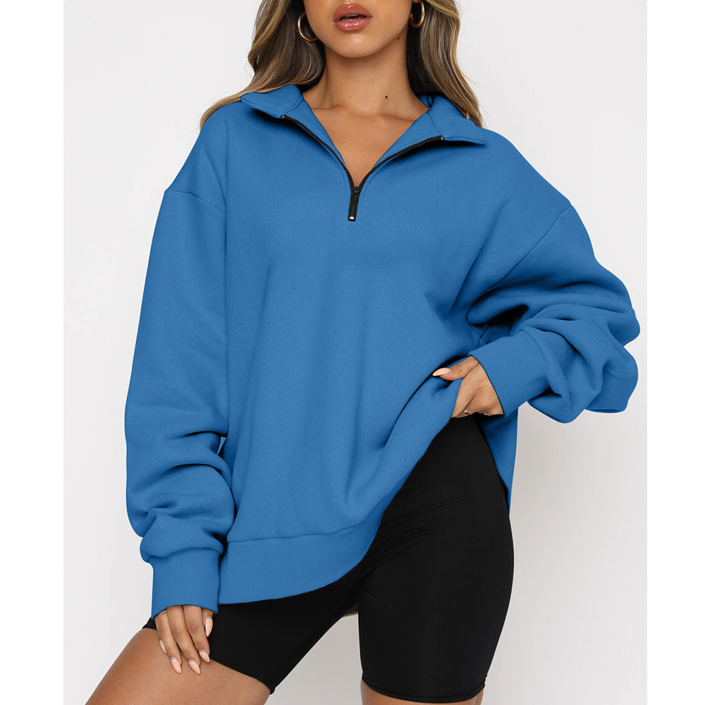 Damen-Sweatshirt im lässigen Stil mit Halbzipper-Kragen - 6 - Atelier-Zofia