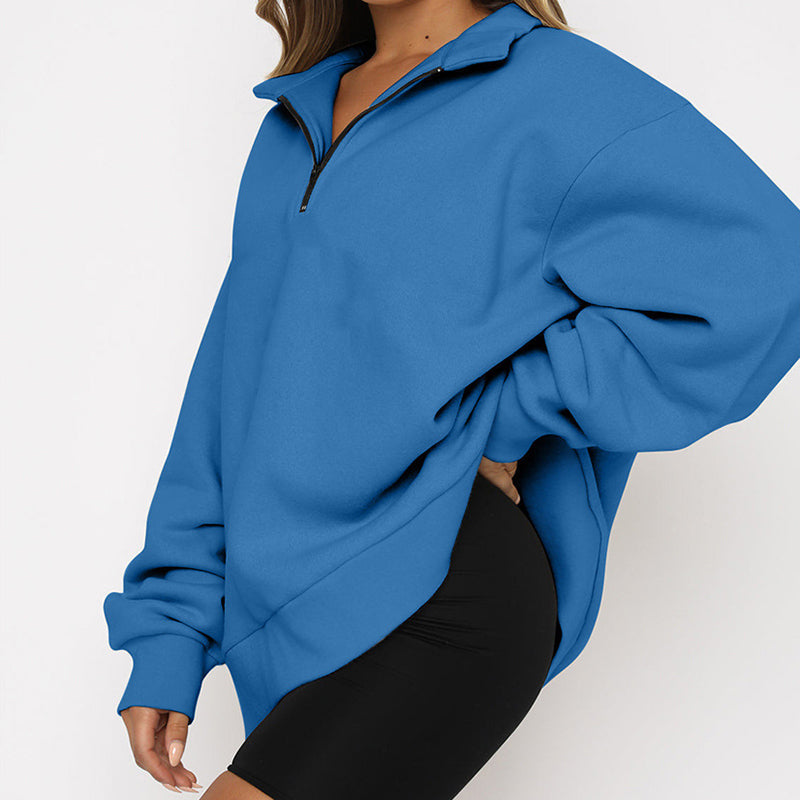 Damen-Sweatshirt im lässigen Stil mit Halbzipper-Kragen - 7 - Atelier-Zofia