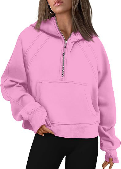 Damen Hoodie mit lässigem Schnitt, Reißverschluss und praktischer Fronttasche - 1 - Atelier-Zofia