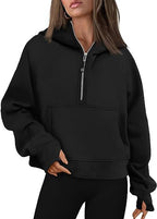 Damen Hoodie mit lässigem Schnitt, Reißverschluss und praktischer Fronttasche - 2 - Atelier-Zofia