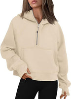Damen Hoodie mit lässigem Schnitt, Reißverschluss und praktischer Fronttasche - 3 - Atelier-Zofia