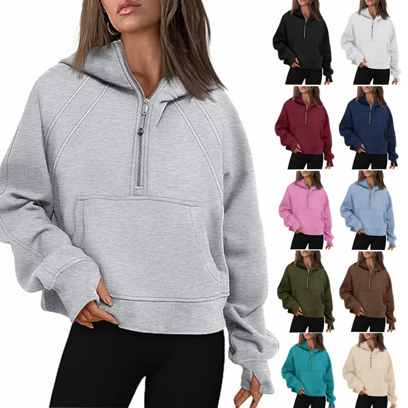 Damen Hoodie mit lässigem Schnitt, Reißverschluss und praktischer Fronttasche - 7 - Atelier-Zofia