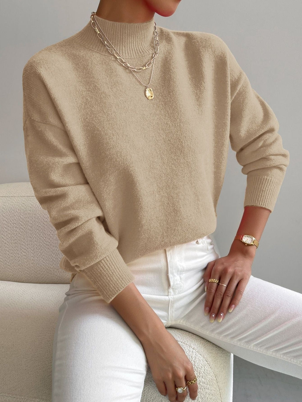 Damen Pullover mit lässigem Schnitt und mittelhohem Kragen - 1 - Atelier-Zofia