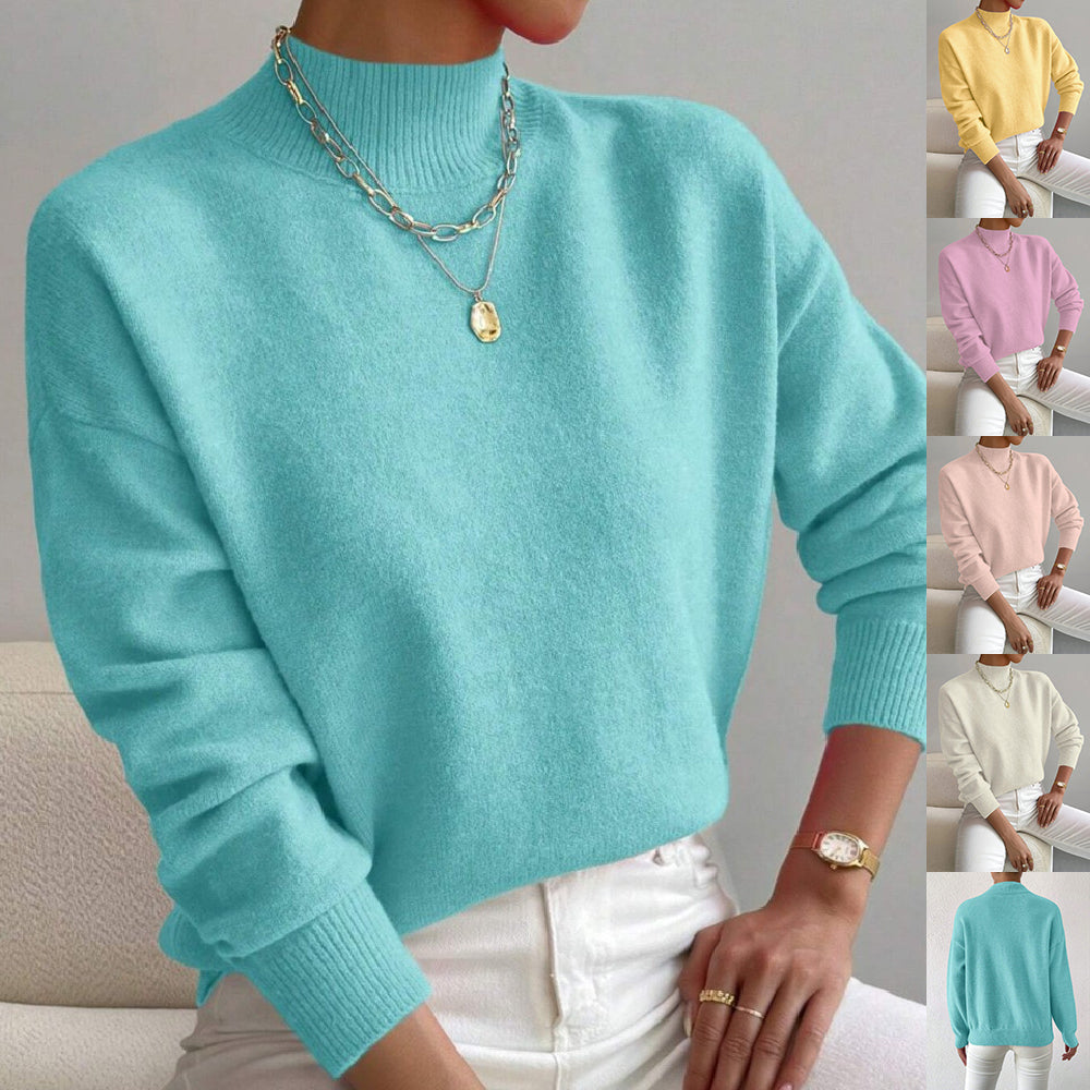 Damen Pullover mit lässigem Schnitt und mittelhohem Kragen - 3 - Atelier-Zofia