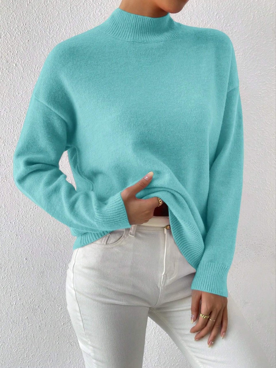 Damen Pullover mit lässigem Schnitt und mittelhohem Kragen - 8 - Atelier-Zofia