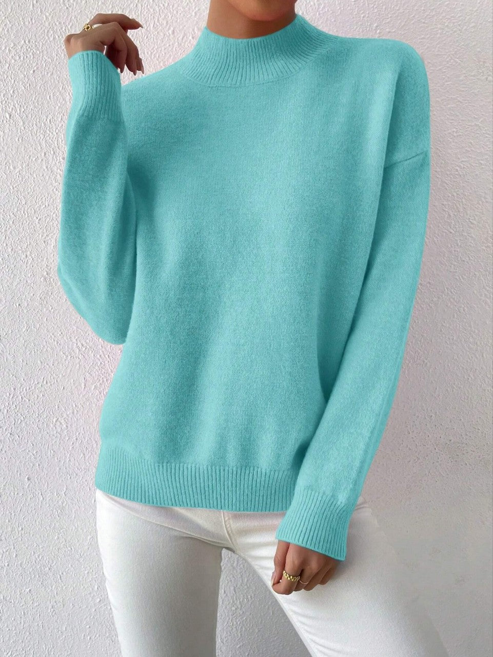 Damen Pullover mit lässigem Schnitt und mittelhohem Kragen - 13 - Atelier-Zofia