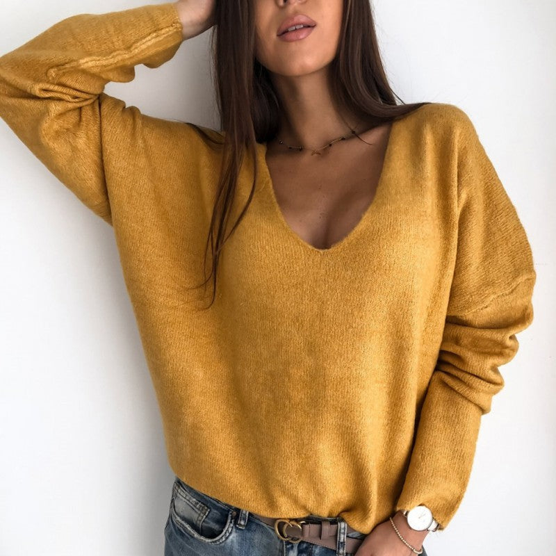 Damenpullover im Lässigen Stil mit V-förmigem Ausschnitt - 2 - Atelier-Zofia