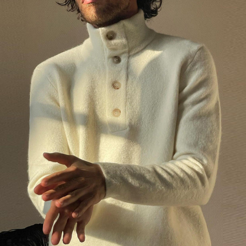 Modischer Slim-Fit Pullover für Herren mit elegantem Stehkragen und Knopfverschluss - 2 - Atelier-Zofia
