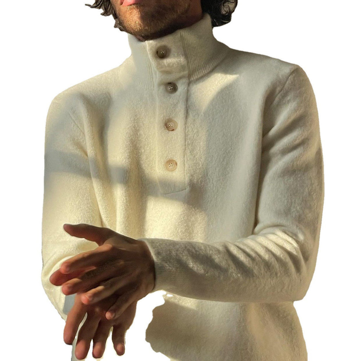 Modischer Slim-Fit Pullover für Herren mit elegantem Stehkragen und Knopfverschluss - 5 - Atelier-Zofia