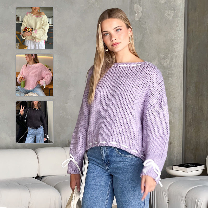 Damen Pullover mit Lässiger Passform und Verspieltem Schleifen-Design - 1 - Atelier-Zofia