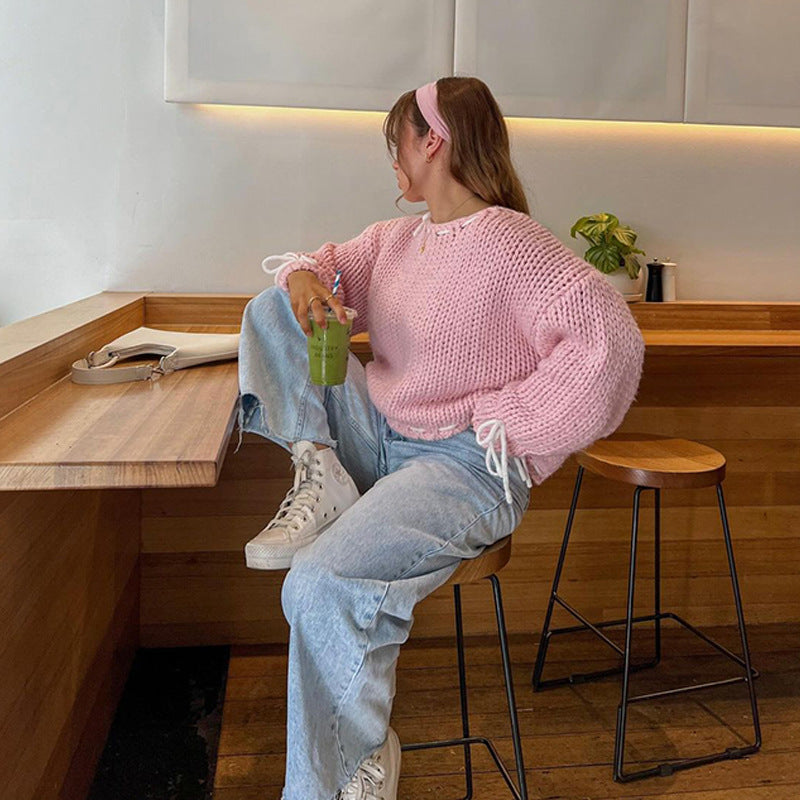 Damen Pullover mit Lässiger Passform und Verspieltem Schleifen-Design - 2 - Atelier-Zofia